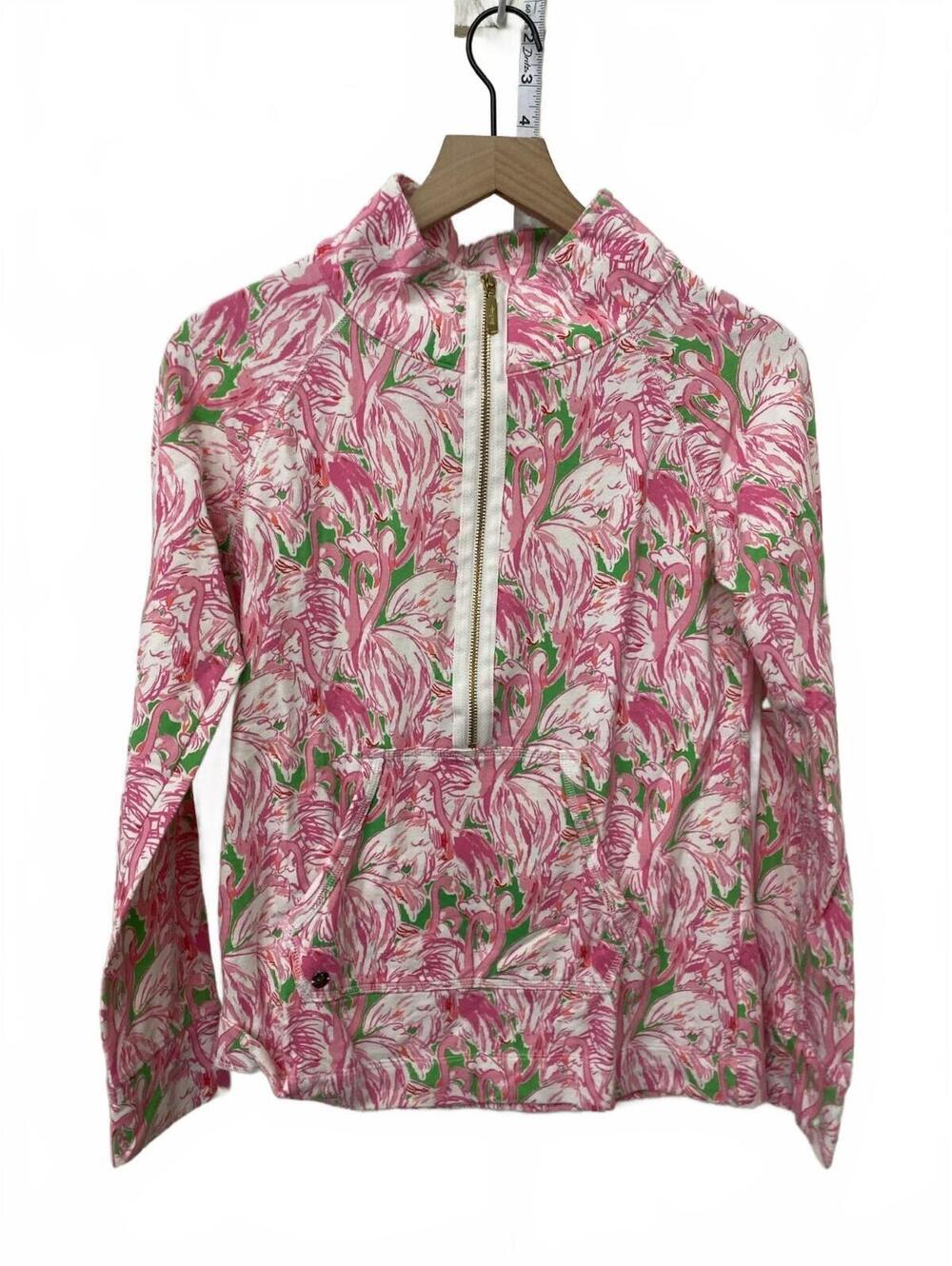 Lilly Pulitzer Pink Floral Palms Quarter Zip Fleece Pullover Women's Size S